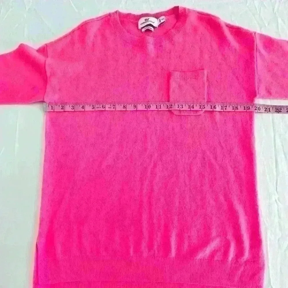Vineyard Vines Cashmere Sweater Neon Pink Crew Neck Pocket XXS - Picture 9 of 11